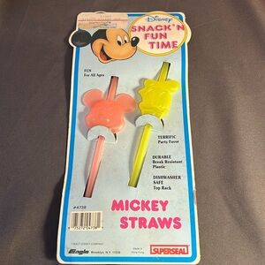 Vintage 1980's Disney Mickey Mouse Snack'n Fun Time Straw Set NEW NOS Scarce